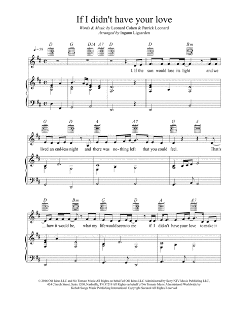 If I Didnt Have Your Love Leonard Cohen Sheet Music