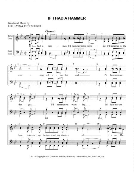 If I Had A Hammer The Hammer Song Ssaa Sheet Music