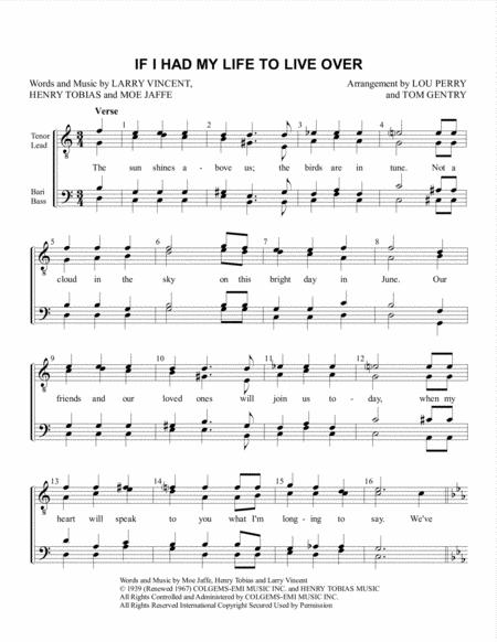 Free Sheet Music If I Had My Life To Live Over Ttbb