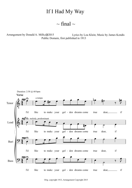 Free Sheet Music If I Had My Way