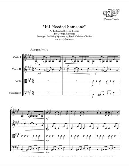 If I Needed Someone String Quartet Beatles Arr Cellobat Sheet Music