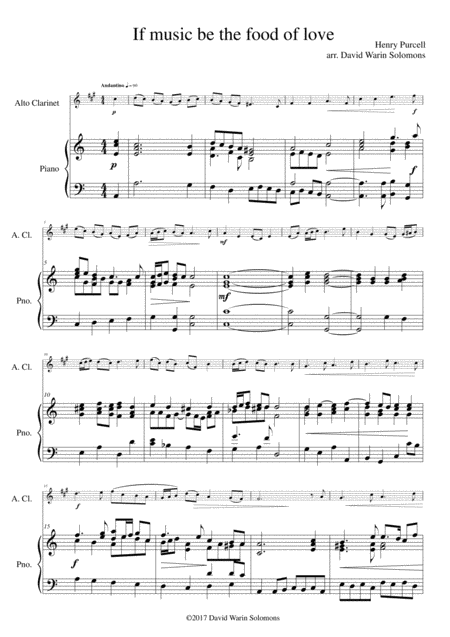 If Music Be The Food Of Love For Alto Clarinet And Piano Sheet Music