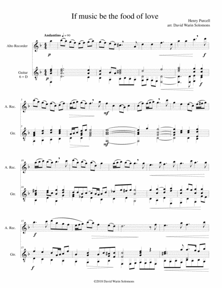 Free Sheet Music If Music Be The Food Of Love For Alto Recorder And Guitar