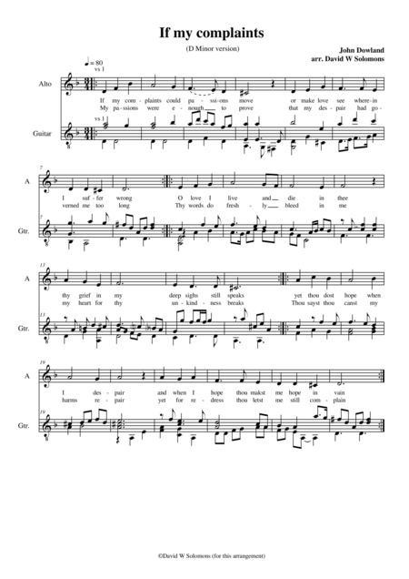 Free Sheet Music If My Complaints D Minor Version For Low Voice And Guitar