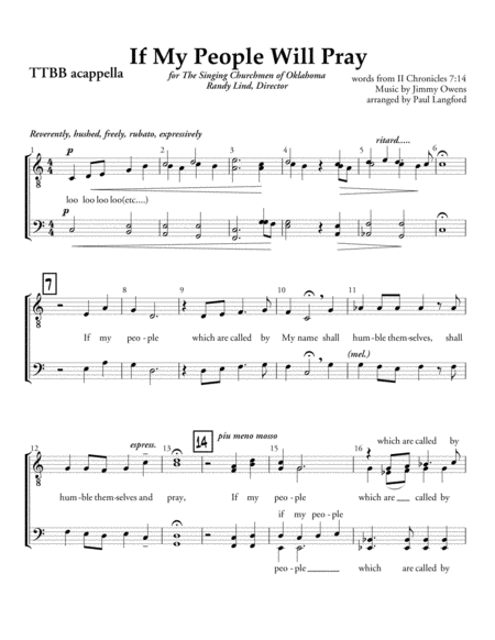 If My People Will Pray Ttbb Acappella Sheet Music