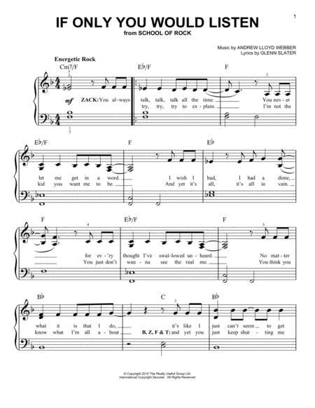 If Only You Would Listen From School Of Rock The Musical Sheet Music