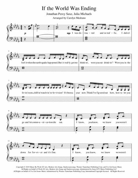 If The World Was Ending Intermediate Piano Sheet Music