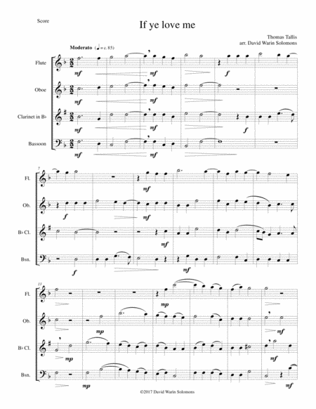 If Ye Love Me For Wind Quartet Sheet Music