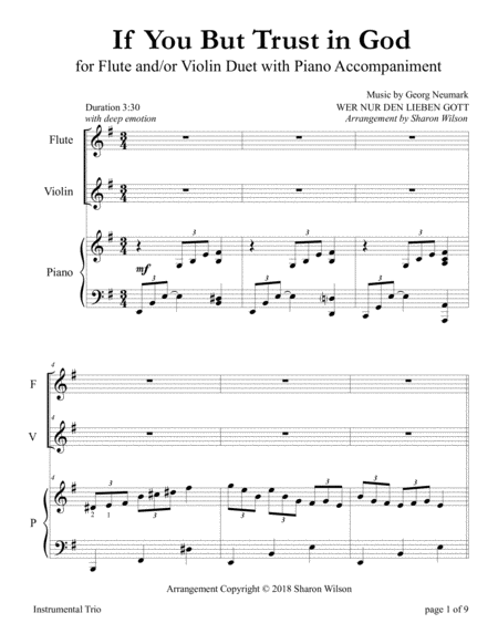 Free Sheet Music If You But Trust In God To Guide You For Flute And Or Violin Duet With Piano Accompaniment