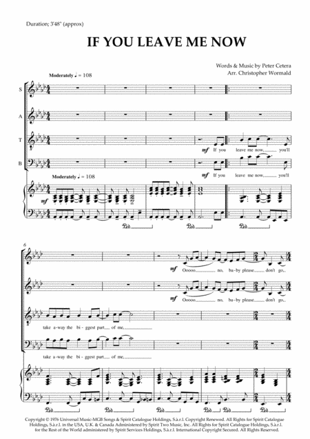 Free Sheet Music If You Leave Me Now Arr Christopher Wormald