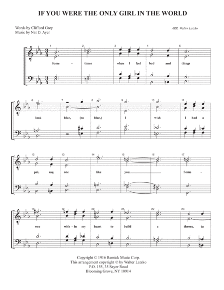 Free Sheet Music If You Were The Only Girl In The World