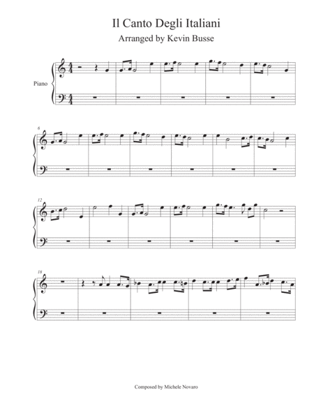 Free Sheet Music Il Canto Degli Italiani Piano