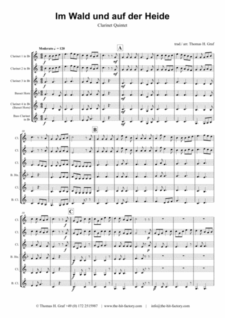 Free Sheet Music Im Wald Und Auf Der Heide German March Octoberfest Clarinet Quintet