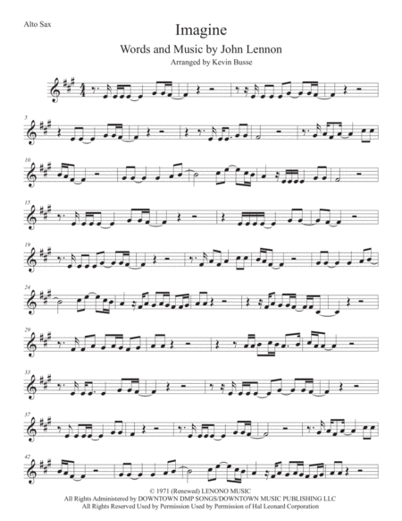 Imagine Alto Sax Original Key Sheet Music