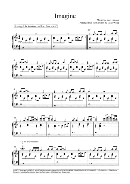 Imagine By John Lennon Arranged For The Carillon Sheet Music