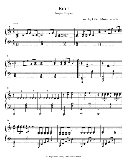 Imagine Dragons Birds Easy Piano Sheet Music