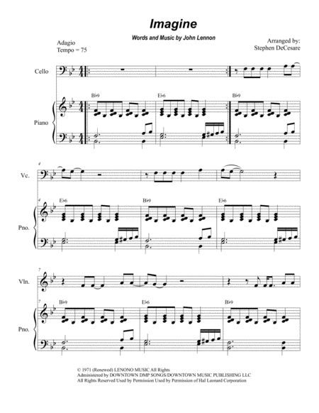 Imagine Duet For Violin And Cello Sheet Music