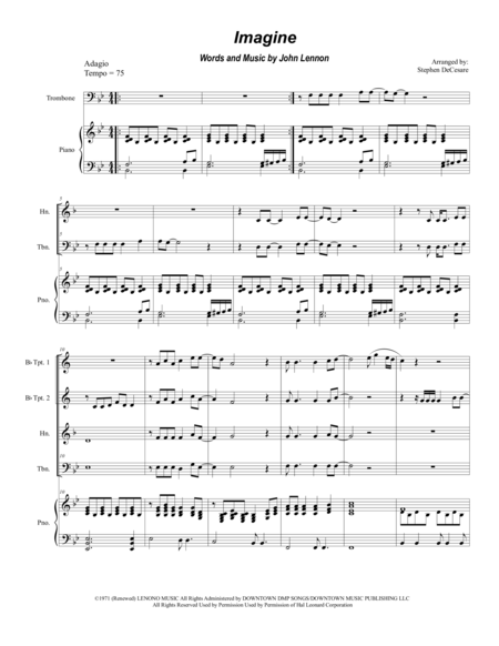 Imagine For Brass Quartet Sheet Music