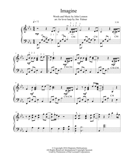 Imagine For Lever Harp Sheet Music