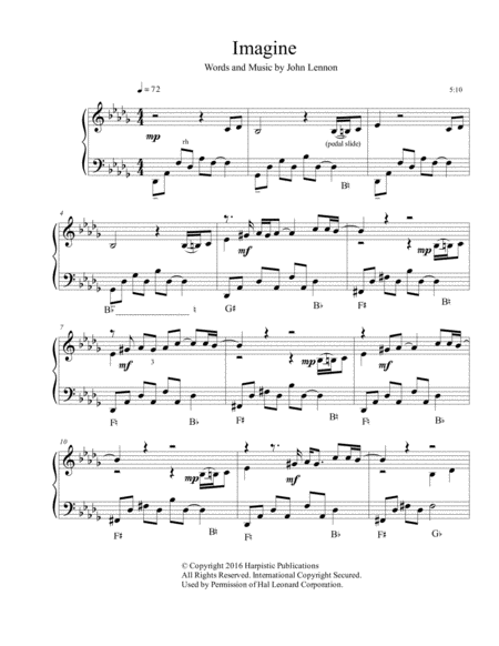 Imagine For Pedal Harp Sheet Music