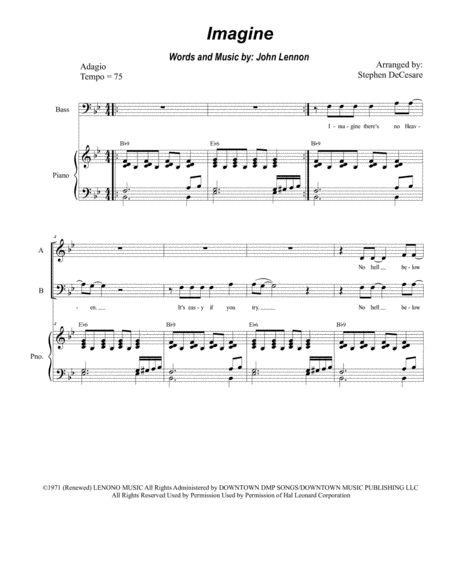 Free Sheet Music Imagine For Vocal Trio Sab