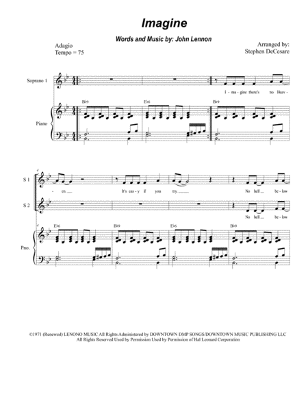 Free Sheet Music Imagine For Vocal Trio Ssa