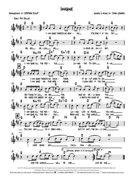 Imagine John Lennon Lead Sheet Key Of D Sheet Music