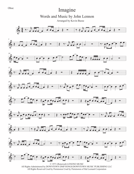 Imagine Oboe Original Key Sheet Music