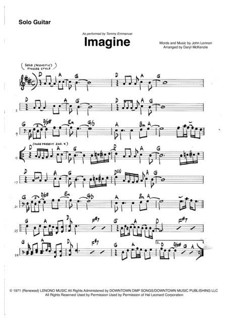 Imagine Solo Guitar With Bass Keyboards Percussion Sheet Music