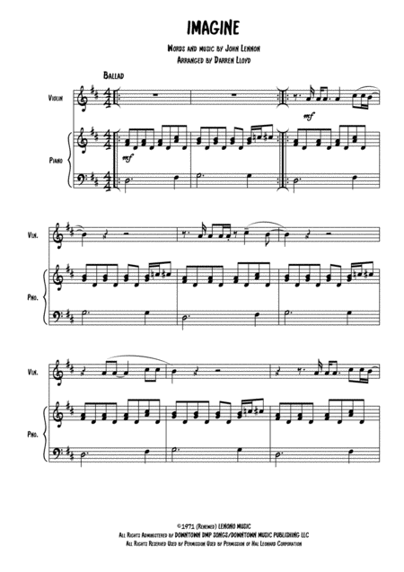 Imagine Solo Violin With Piano Accompaniment Sheet Music