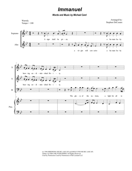 Immanuel For Sab Sheet Music