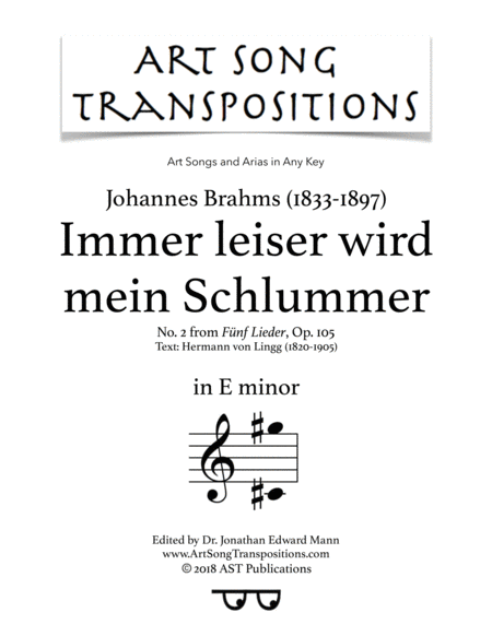 Immer Leiser Wird Mein Schlummer Op 105 No 2 E Minor Sheet Music