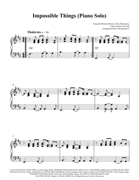 Free Sheet Music Impossible Things Piano Solo