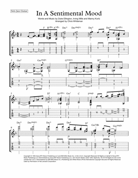 In A Sentimental Mood Jazz Guitar Chord Melody Sheet Music