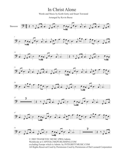 In Christ Alone Easy Key Of C Bassoon Sheet Music