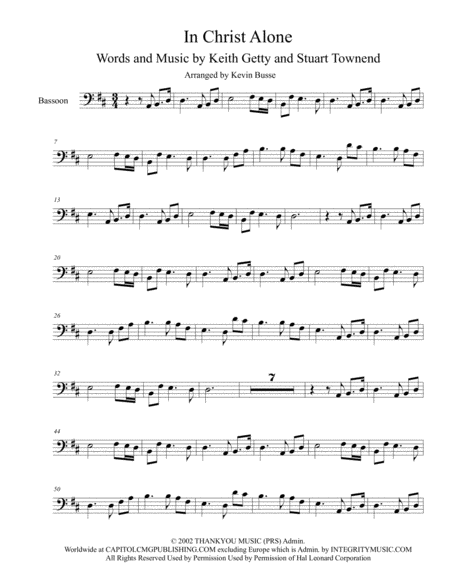 In Christ Alone Original Key Bassoon Sheet Music