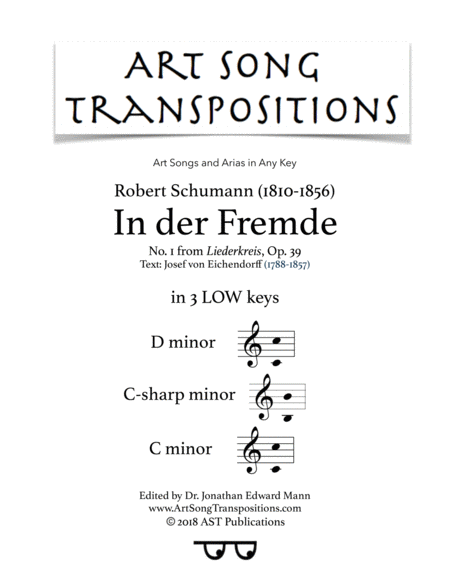 In Der Fremde Op 39 No 1 In 3 Low Keys D C Sharp C Minor Sheet Music