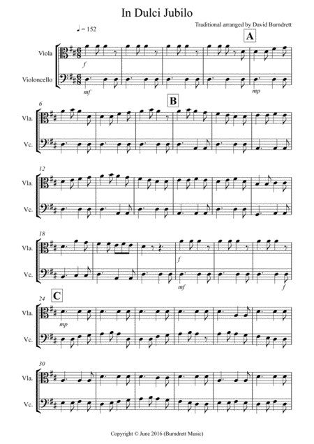 In Dulci Jubilo For Viola And Cello Duet Sheet Music