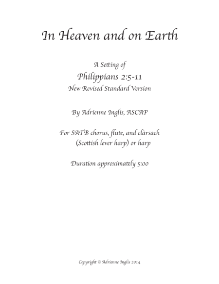 In Heaven And On Earth For Satb Chorus Flute And Harp Or Piano Sheet Music