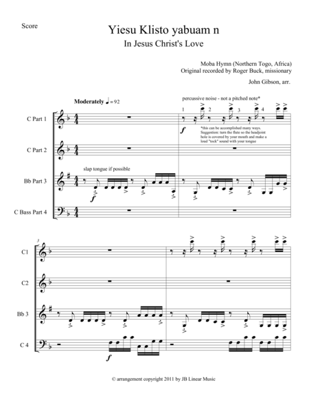 In Jesus Christs Love Hymn From Togo Africa For 4 Woodwinds Sheet Music