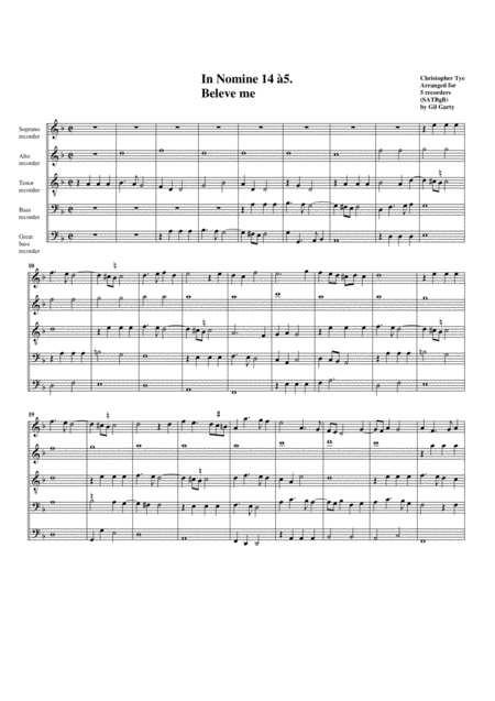 Free Sheet Music In Nomine No 14 A5 Arrangement For 5 Recorders