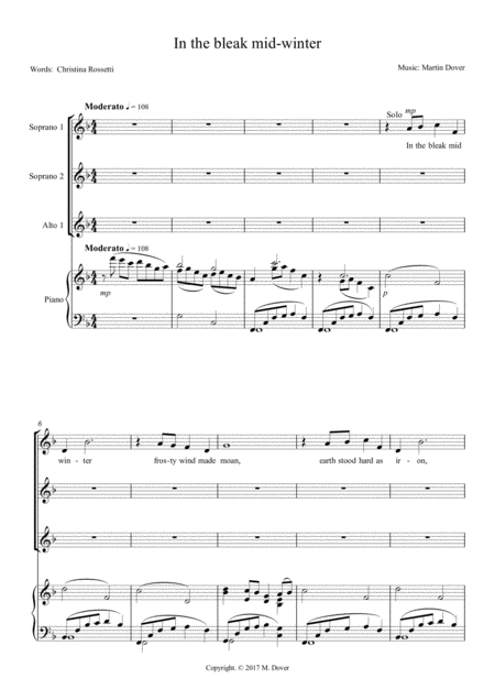 In The Bleak Mid Winter In The Bleak Midwinter Ssa Upper Voices Sheet Music