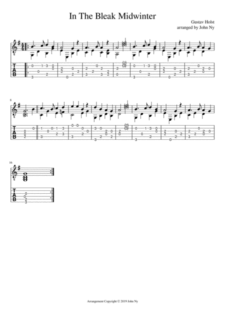 Free Sheet Music In The Bleak Midwinter Easy Guitar Arrangement