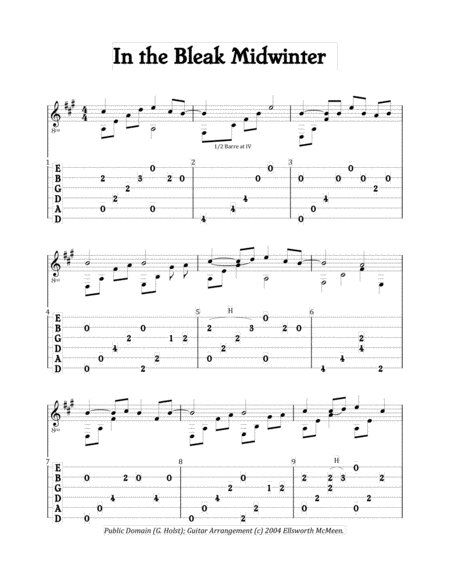 In The Bleak Midwinter For Fingerstyle Guitar Tuned Drop D Sheet Music