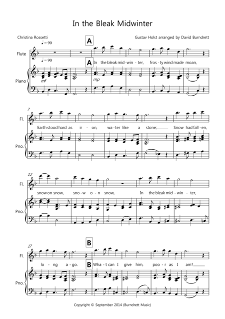 Free Sheet Music In The Bleak Midwinter For Flute And Piano