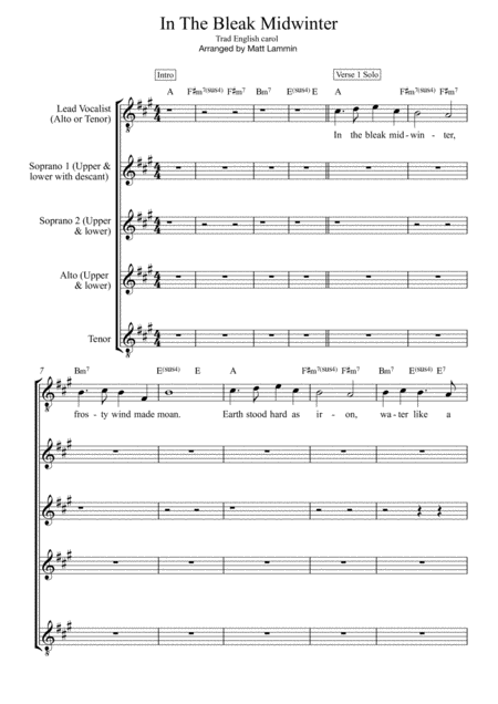 Free Sheet Music In The Bleak Midwinter Ssat Lead Vocal