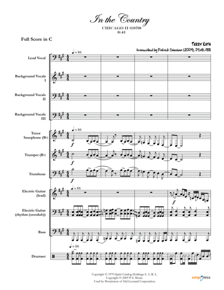 In The Country Chicago Full Score Set Of Parts Sheet Music