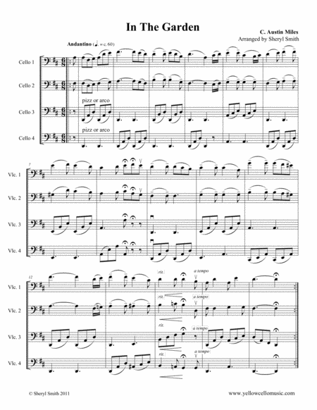 In The Garden A Traditional Christian Hymn Arranged For Four Intermediate Cellists Cello Quartet Four Cellos Sheet Music