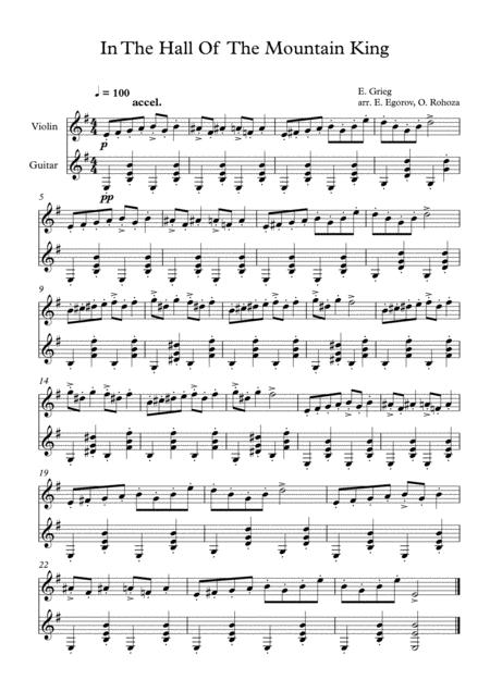 Free Sheet Music In The Hall Of The Mountain King Edvard Grieg For Violin Guitar