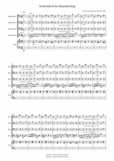 In The Hall Of The Mountain King For Double Bass Quartet Sheet Music